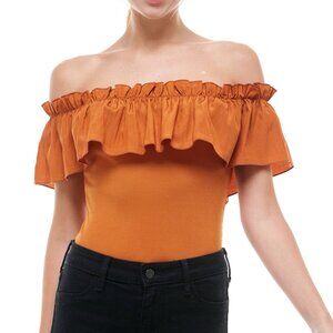 NWOT | TCEC Ruffle Off Shoulder Bodysuit – Camel – S – CT7370